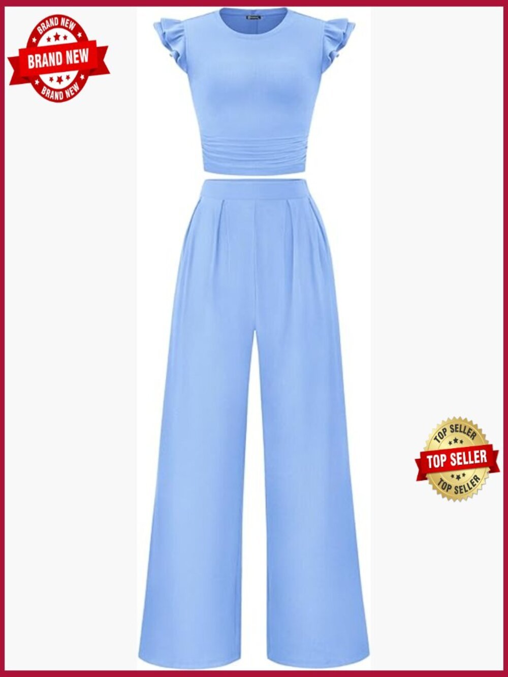 Two Piece Sets For Women Dressy Cap Sleeve Crop Top Wide Leg Pants